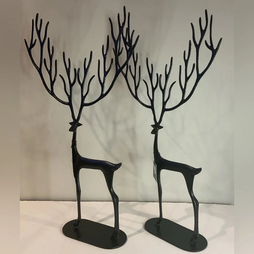 GRANVILLE LANE Black Big Reindeer Set of 2 Winter metal Christmas Decor 26” NEW